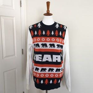 Bear Patterned Sweater - Black, White, and Orange